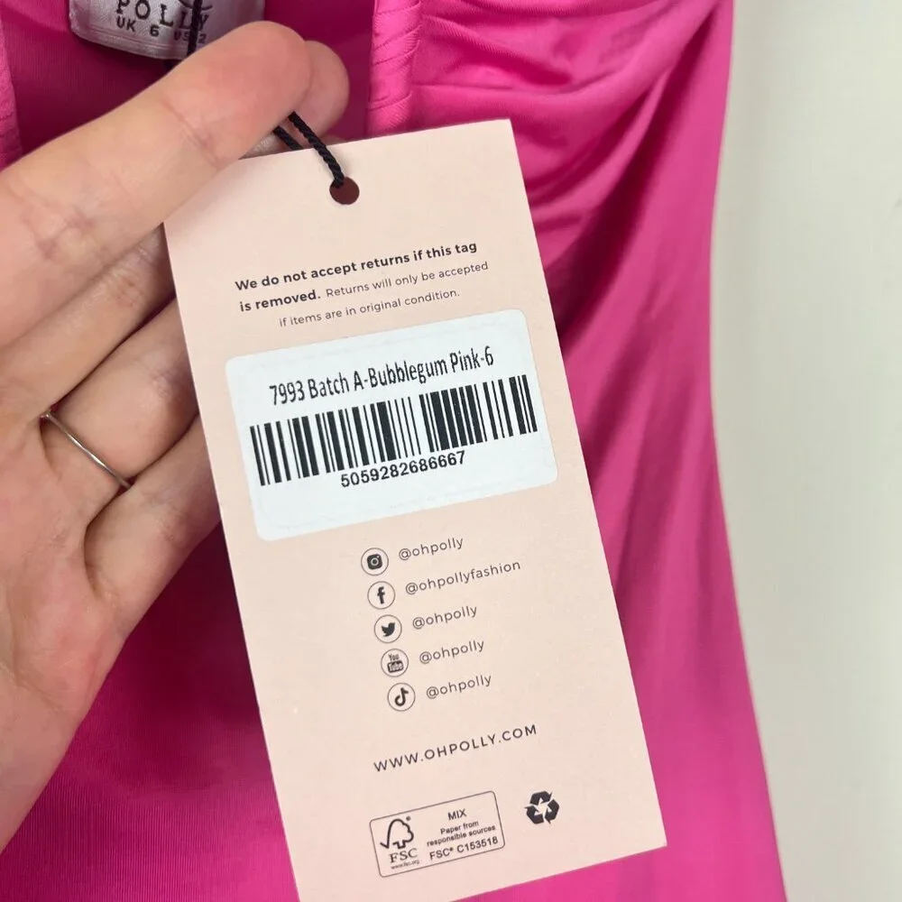 NWT Oh Polly Pink Zosia Slinky Jersey Strapless Plunge Neck Mini Dress - Picture 5 of 7